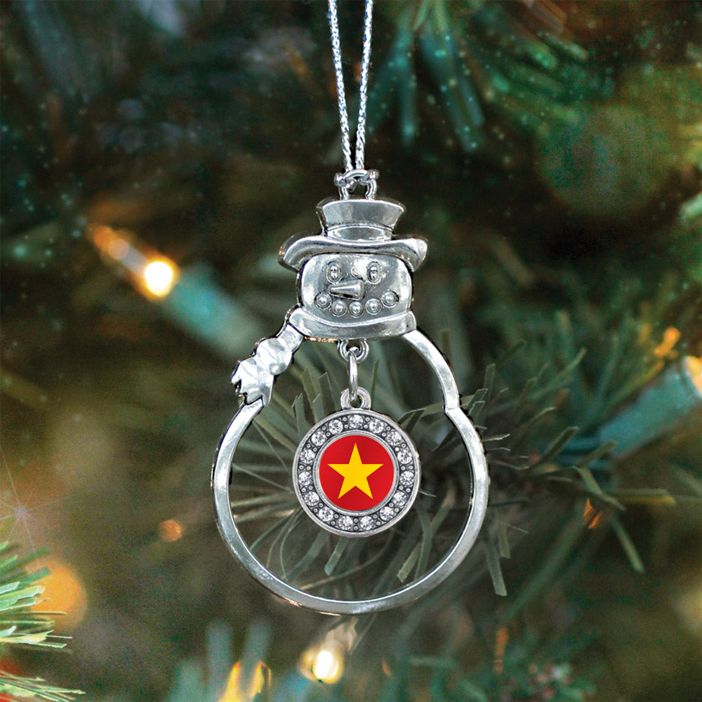 Silver Vietnam Flag Circle Charm Snowman Ornament