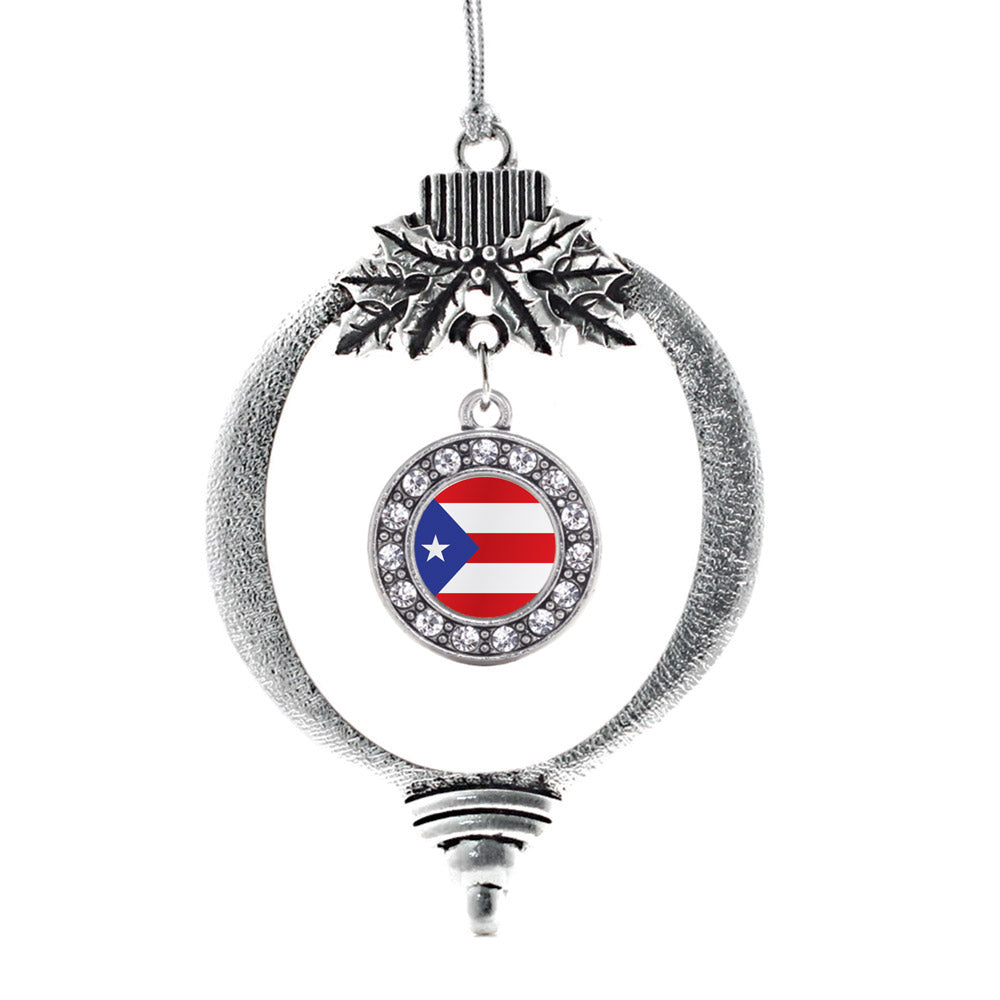 Silver Puerto Rico Flag Circle Charm Holiday Ornament