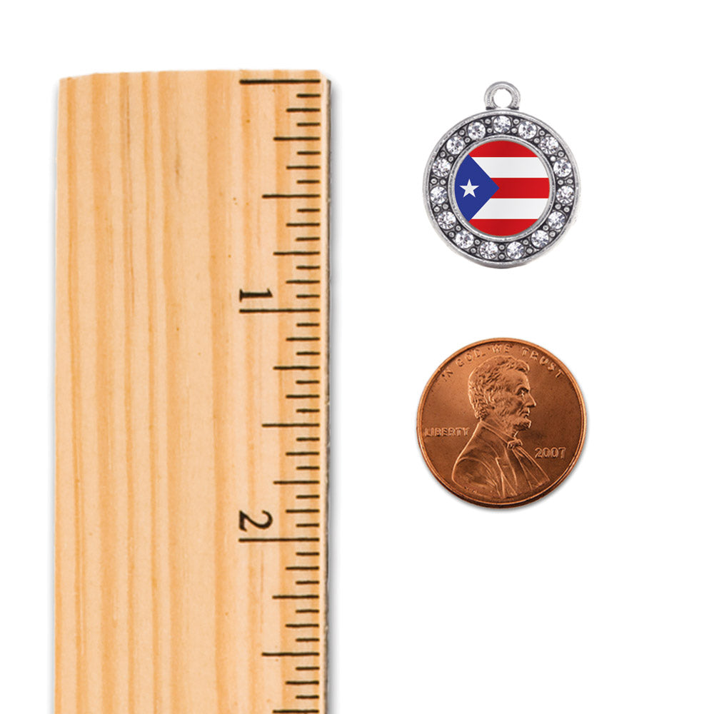 Silver Puerto Rico Flag Circle Charm Holiday Ornament