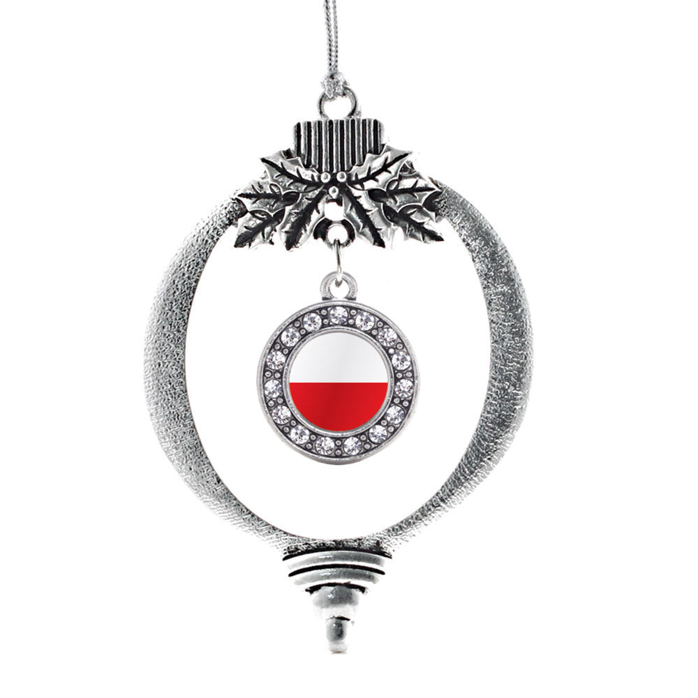 Silver Poland Flag Circle Charm Holiday Ornament