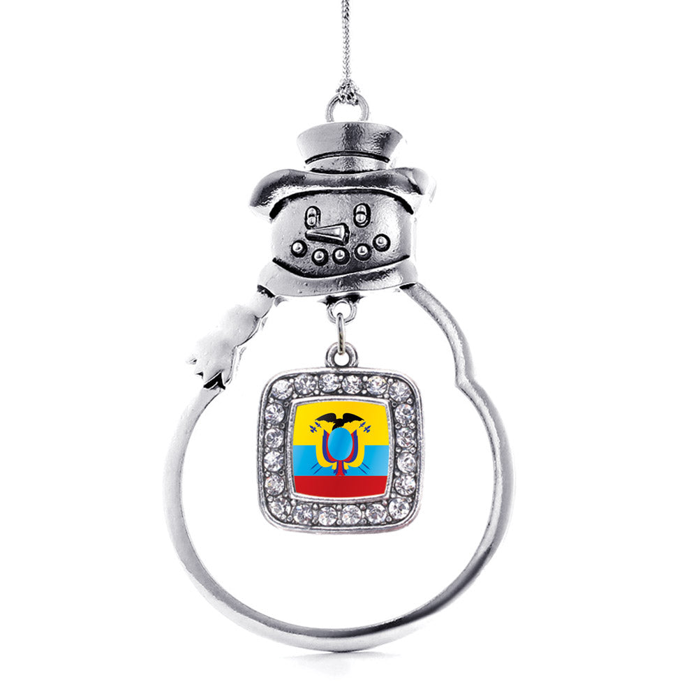 Silver Ecuador Flag Square Charm Snowman Ornament