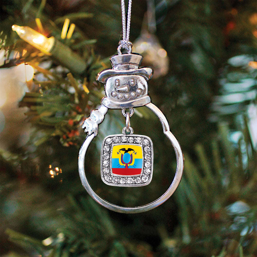 Silver Ecuador Flag Square Charm Snowman Ornament