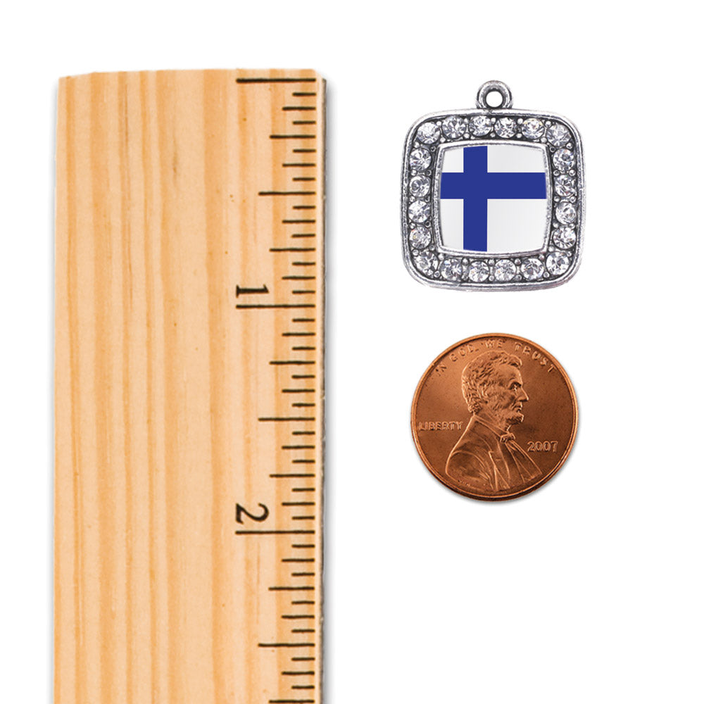 Silver Finland Flag Square Charm Holiday Ornament