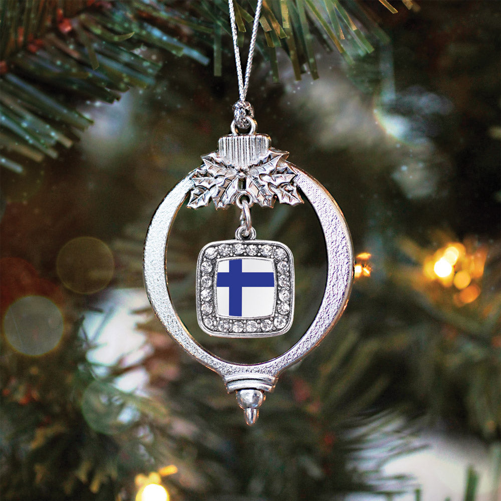 Silver Finland Flag Square Charm Holiday Ornament