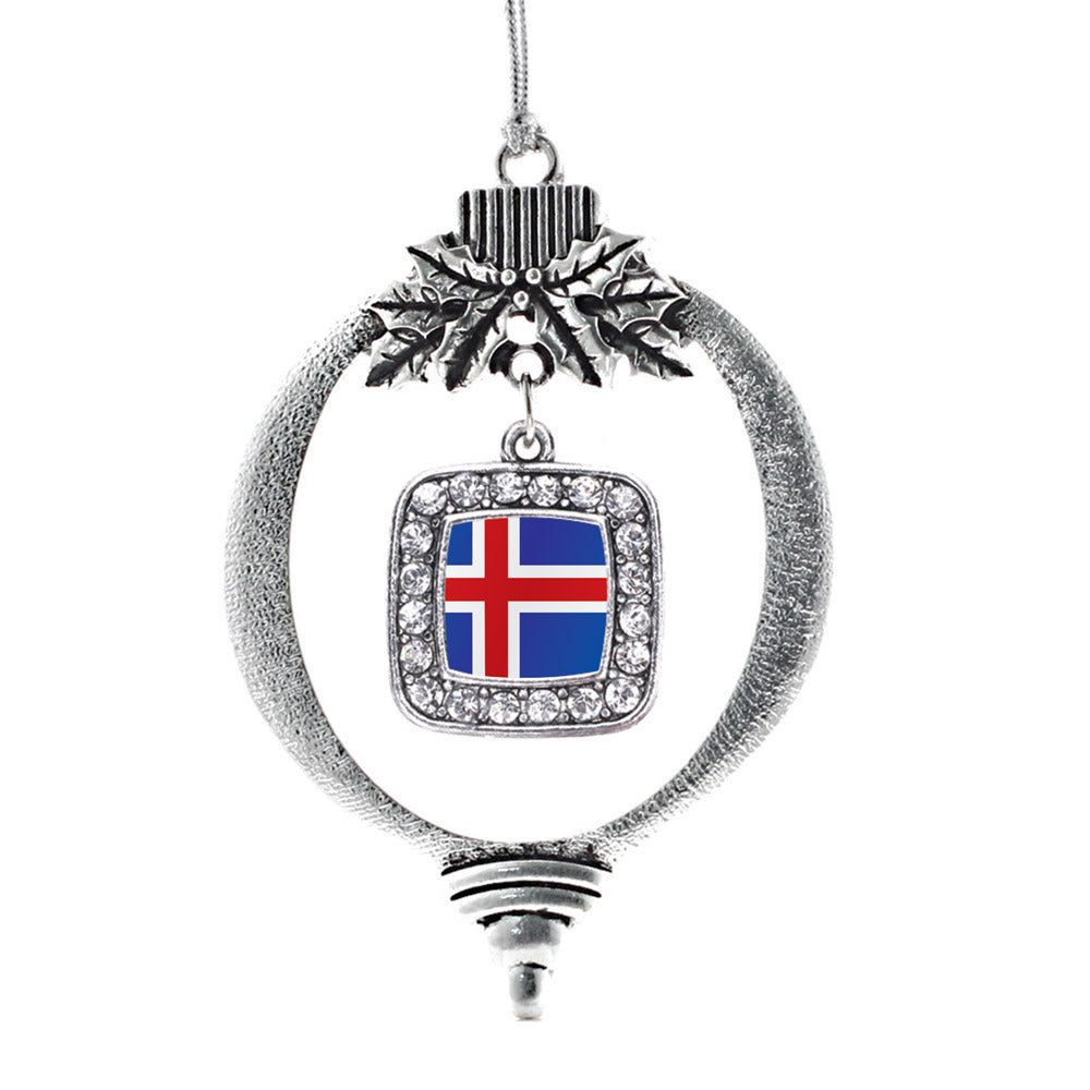 Silver Iceland Flag Square Charm Holiday Ornament