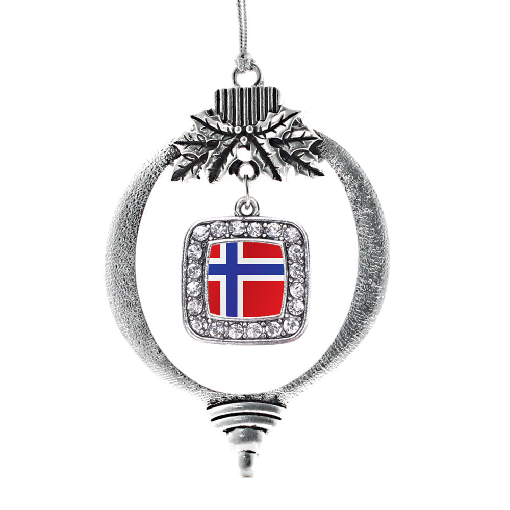 Silver Norway Flag Square Charm Holiday Ornament