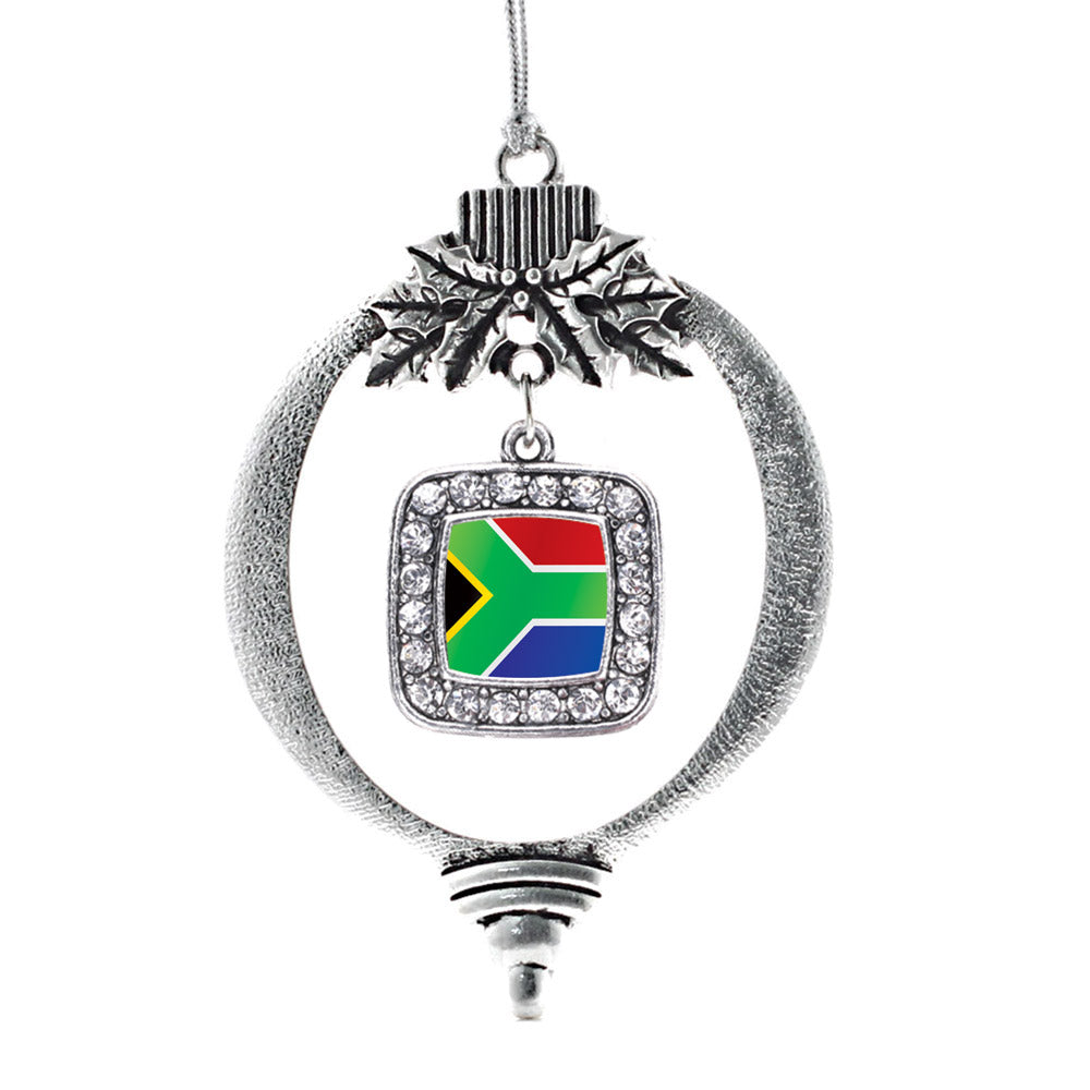 Silver South Africa Flag Square Charm Holiday Ornament