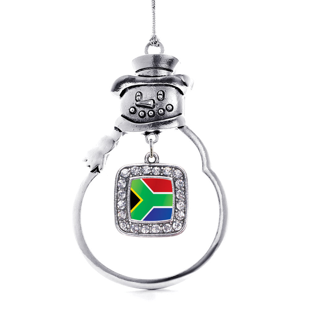 Silver South Africa Flag Square Charm Snowman Ornament