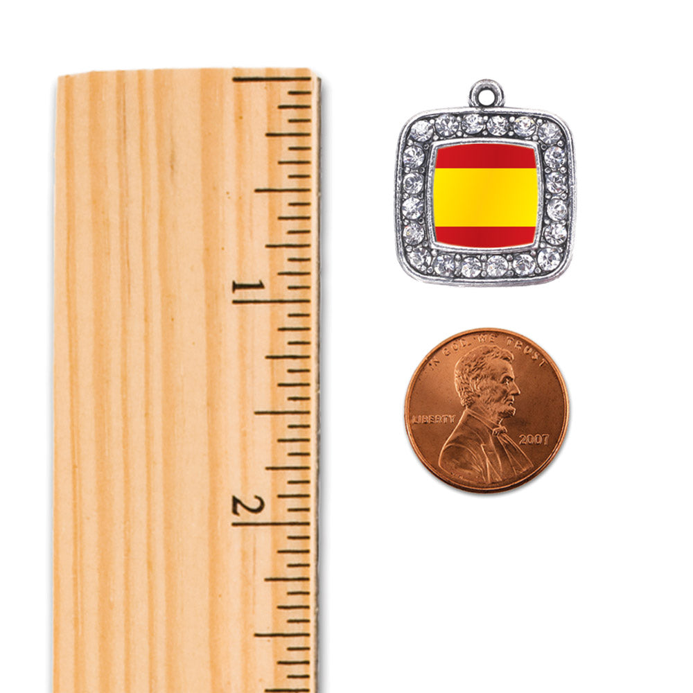 Silver Spain Flag Square Charm Holiday Ornament