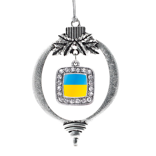 Silver Ukraine Flag Square Charm Holiday Ornament