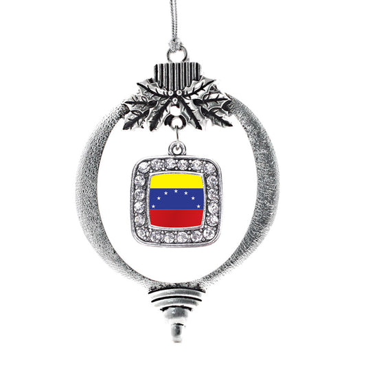 Silver Venezuela Flag Square Charm Holiday Ornament