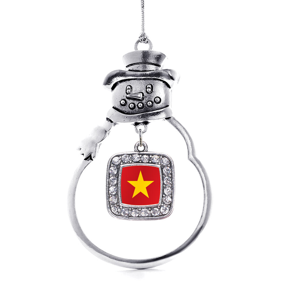 Silver Vietnam Flag Square Charm Snowman Ornament