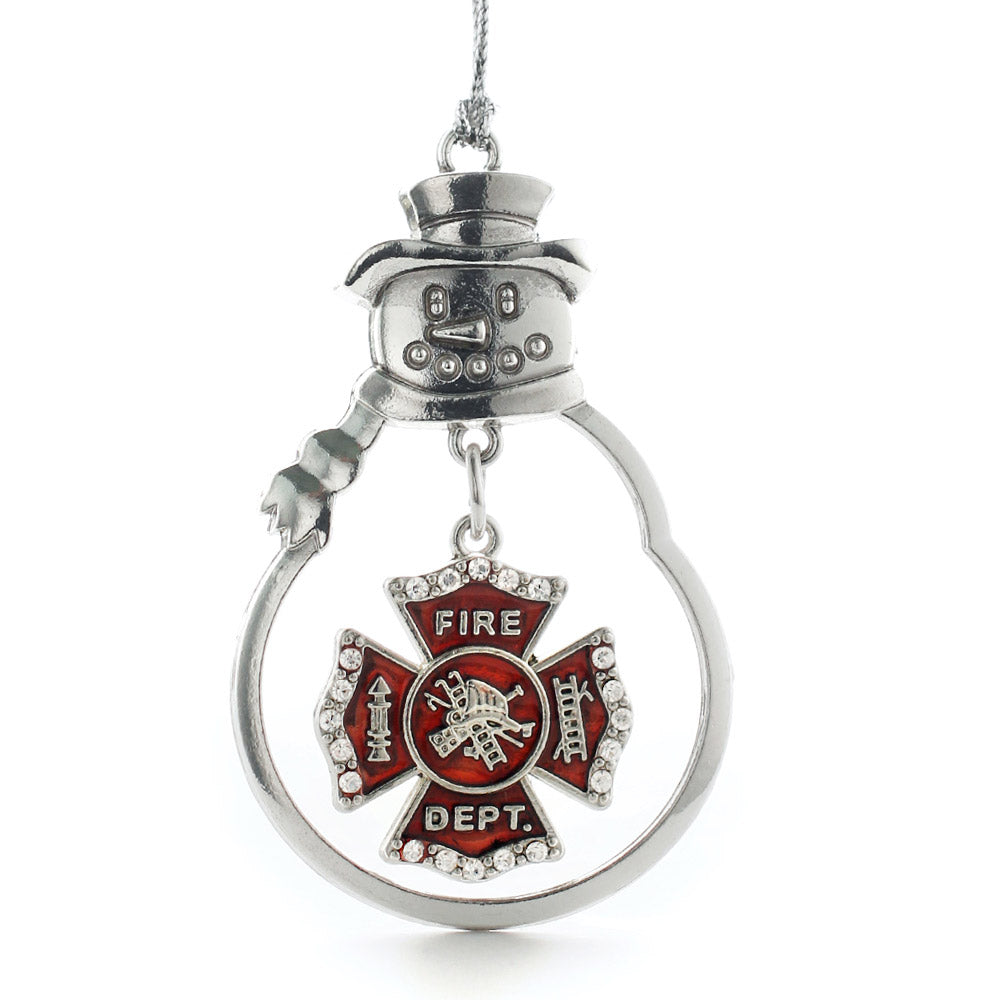 Silver Firefighter Badge Charm Snowman Ornament