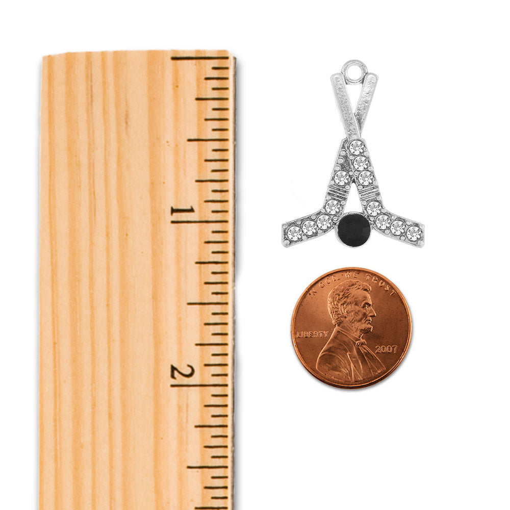 Silver Hockey Sticks & Puck Charm Snowman Ornament