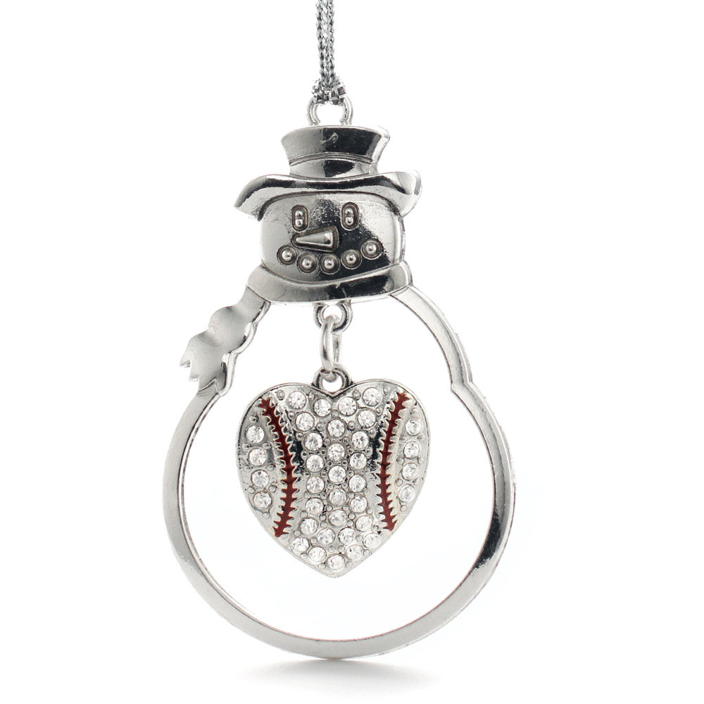 Silver Baseball Heart Charm Snowman Ornament