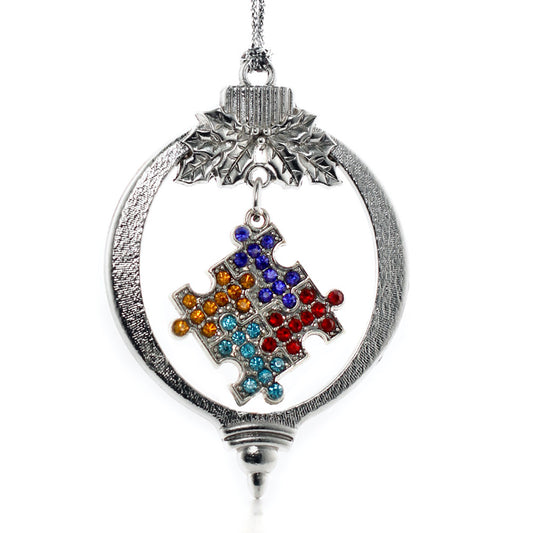 Silver Jigsaw Charm Holiday Ornament