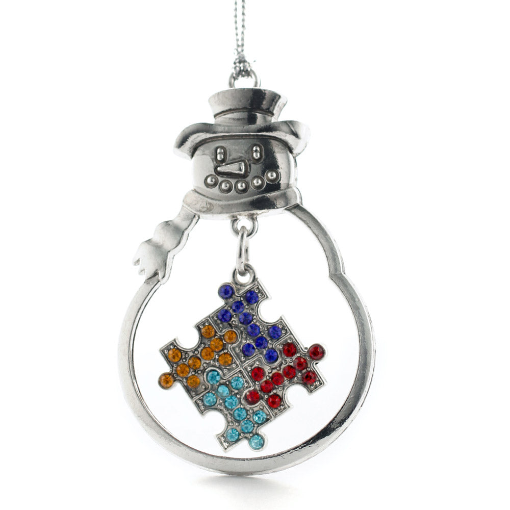Silver Jigsaw Charm Snowman Ornament