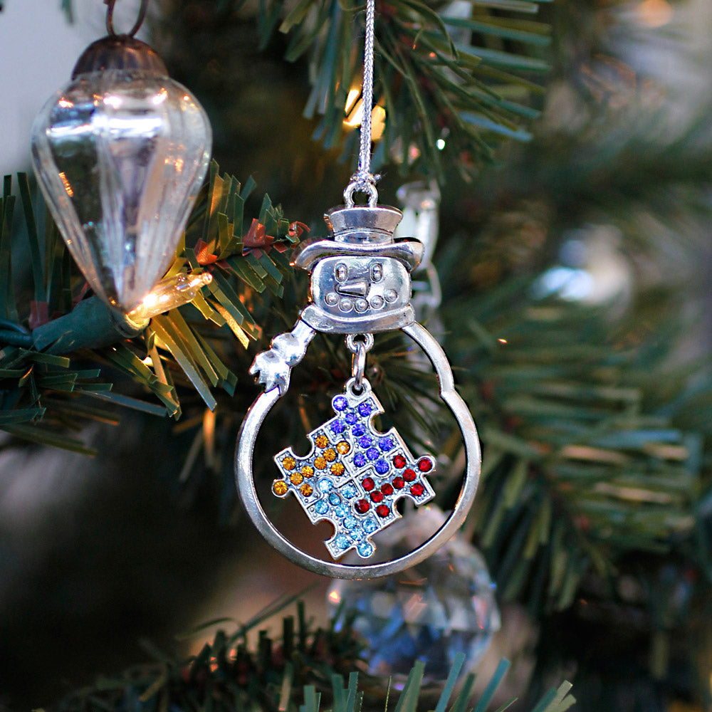 Silver Jigsaw Charm Snowman Ornament