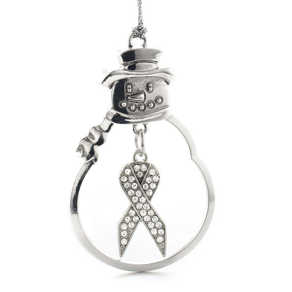 Silver Clear Ribbon Charm Snowman Ornament