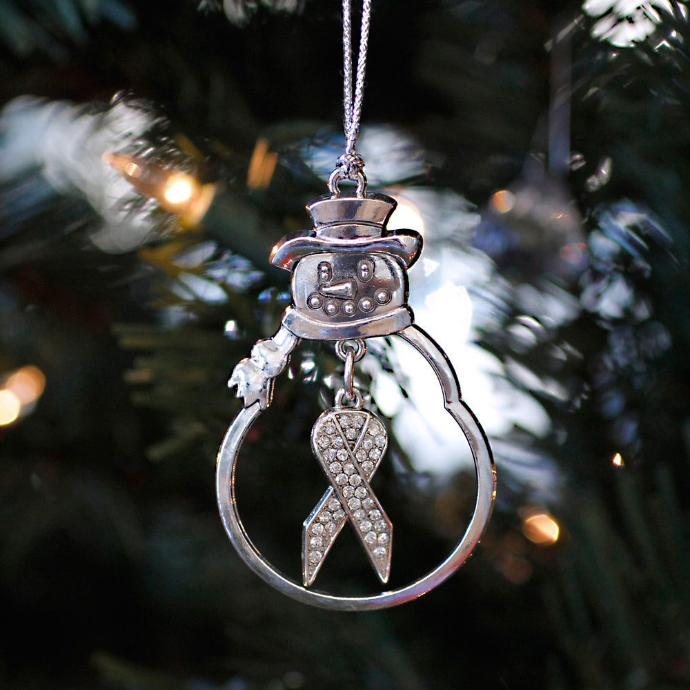 Silver Clear Ribbon Charm Snowman Ornament