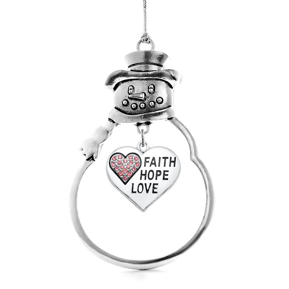 Silver Faith Hope Love Heart Charm Snowman Ornament