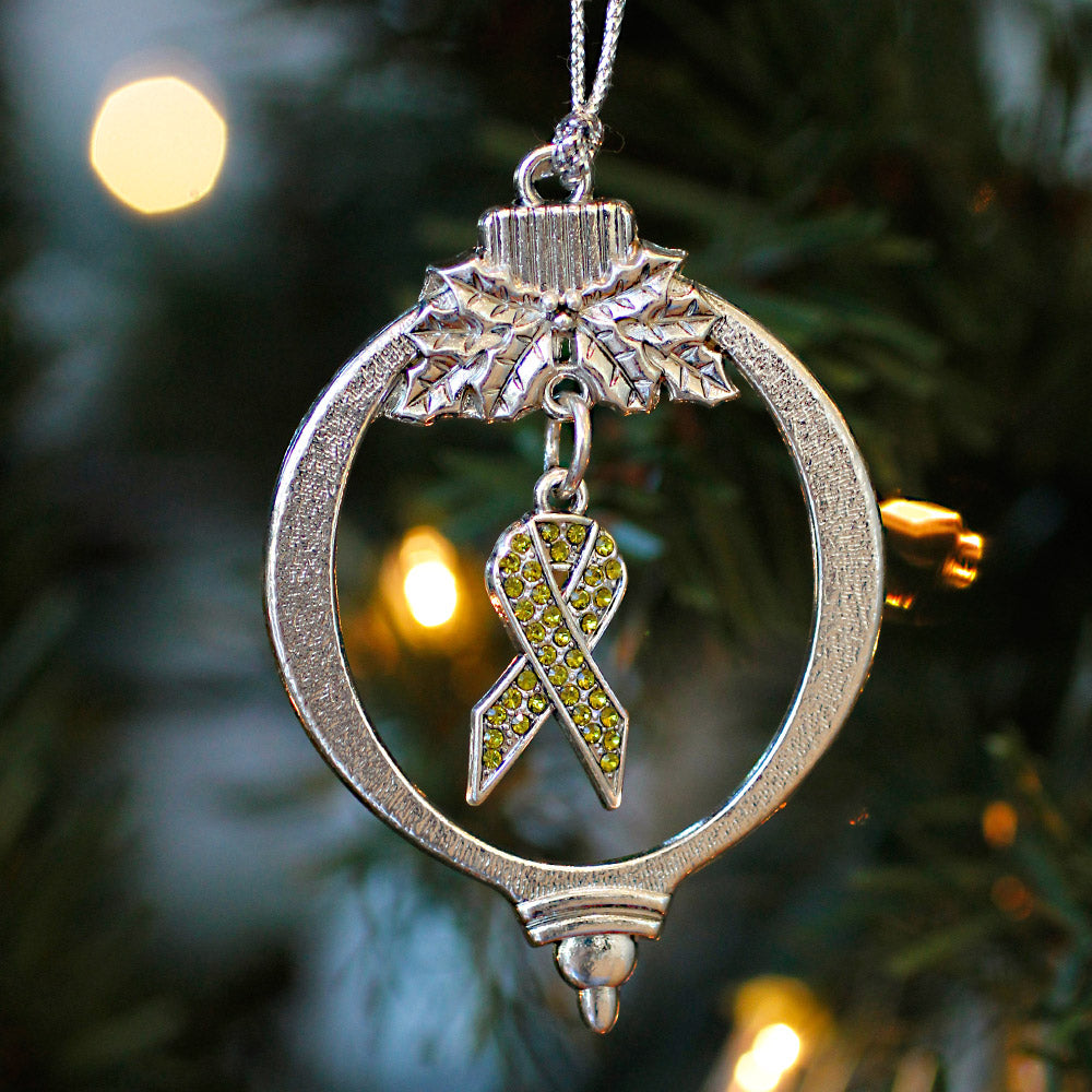 Silver Green Ribbon Charm Holiday Ornament