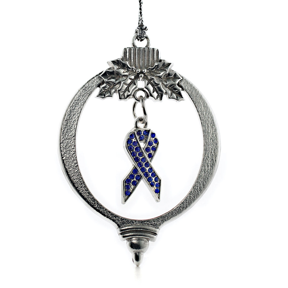 Silver Blue Ribbon Charm Holiday Ornament