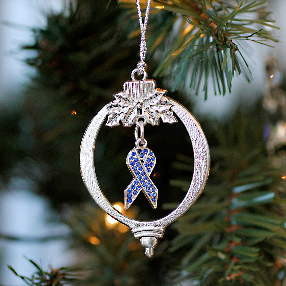 Silver Blue Ribbon Charm Holiday Ornament