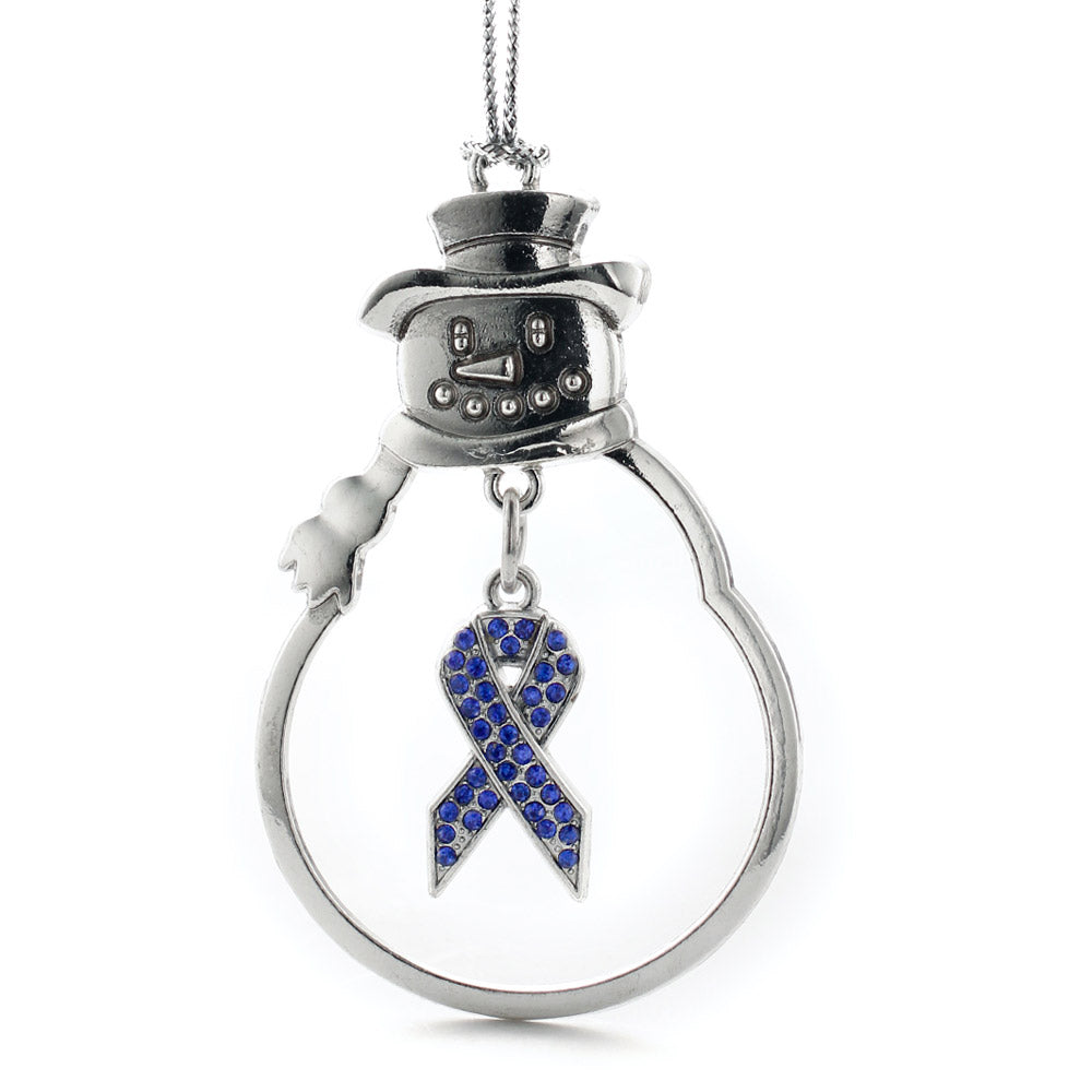 Silver Blue Ribbon Charm Snowman Ornament