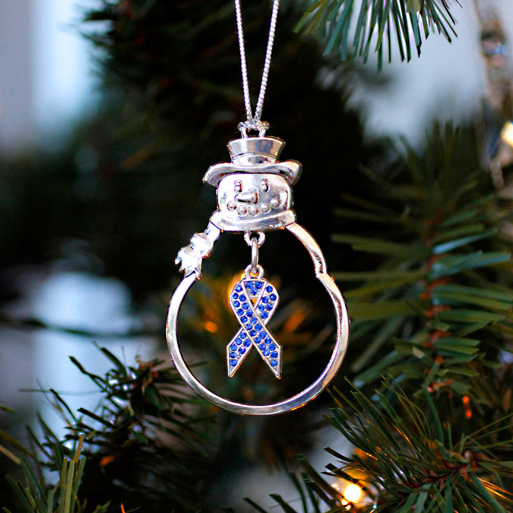Silver Blue Ribbon Charm Snowman Ornament