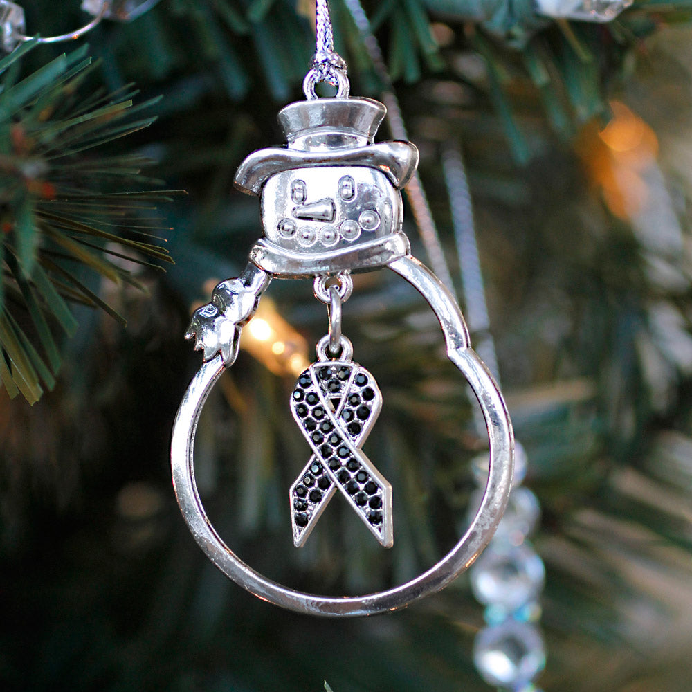 Silver Black Ribbon Charm Snowman Ornament
