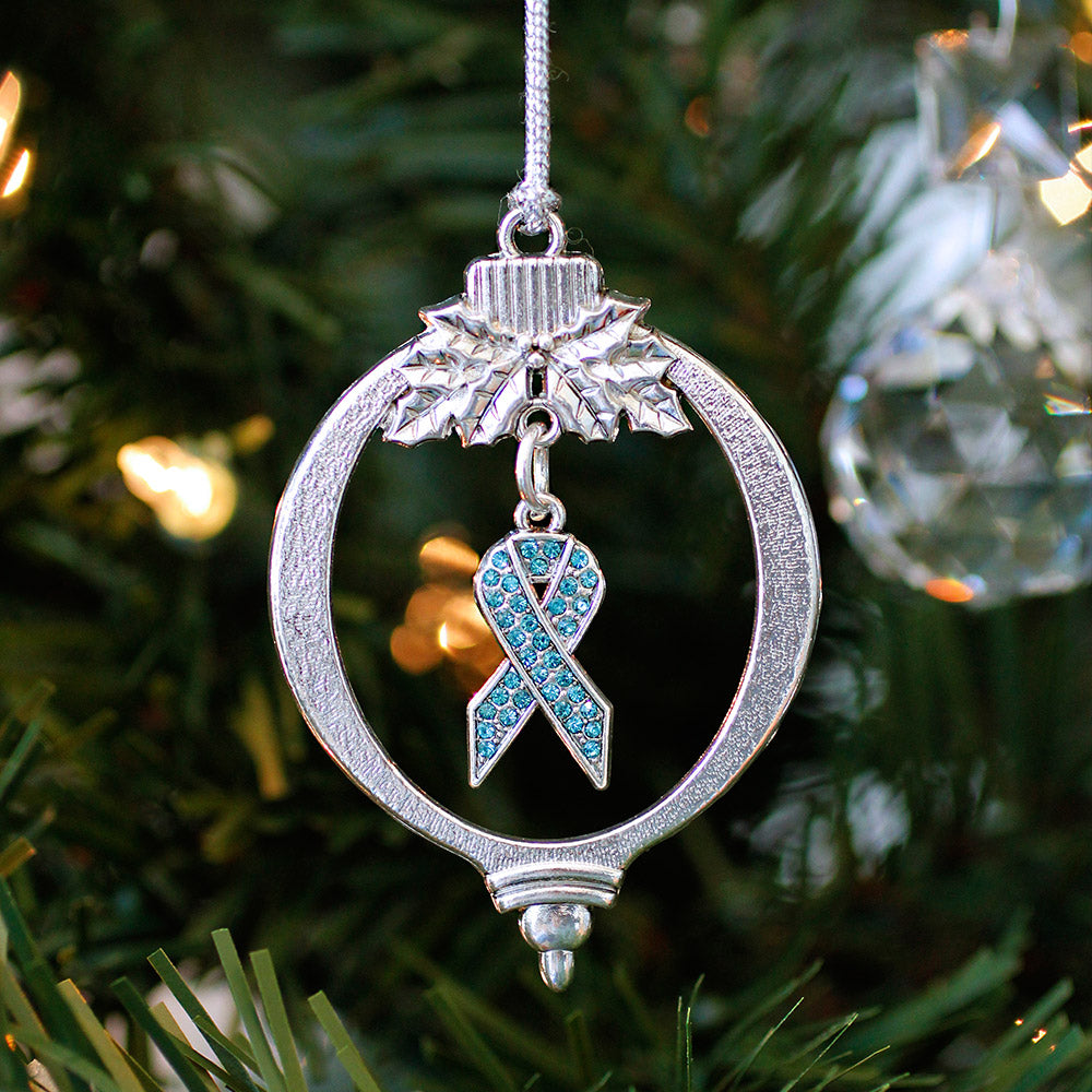 Silver Aqua Ribbon Charm Holiday Ornament