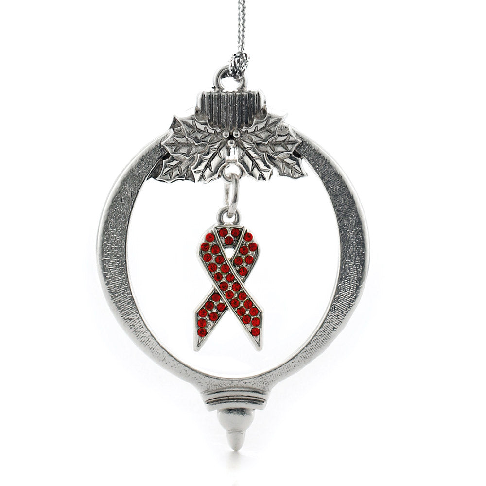 Silver Red Ribbon Charm Holiday Ornament