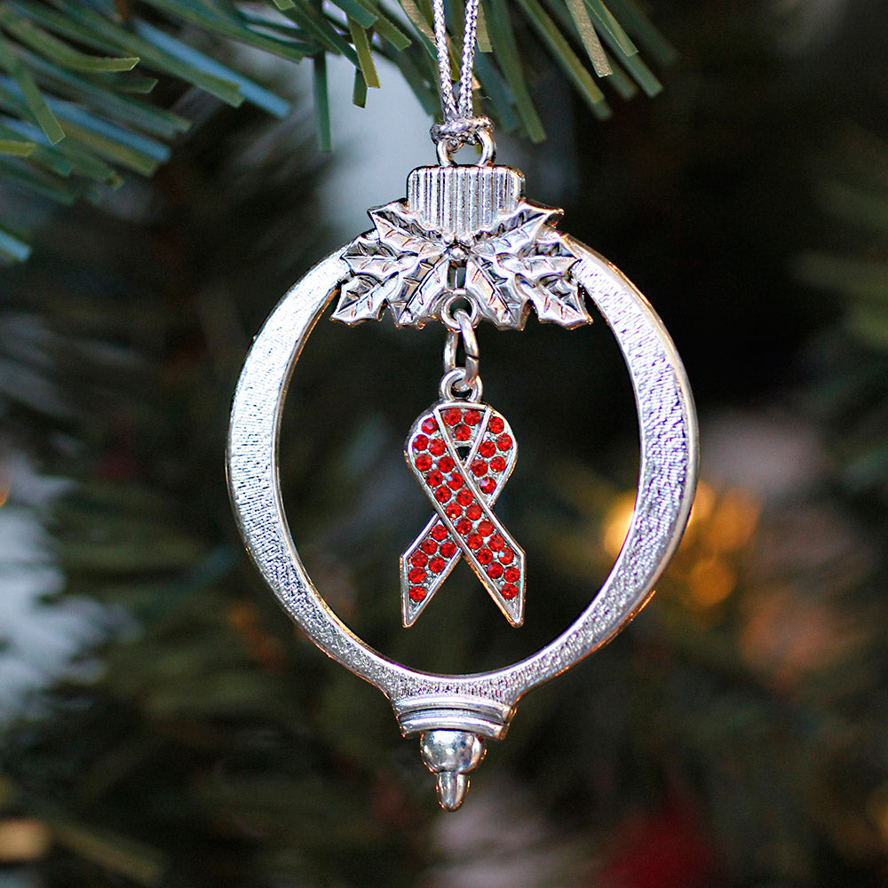 Silver Red Ribbon Charm Holiday Ornament