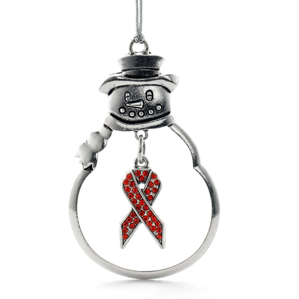 Silver Red Ribbon Charm Snowman Ornament