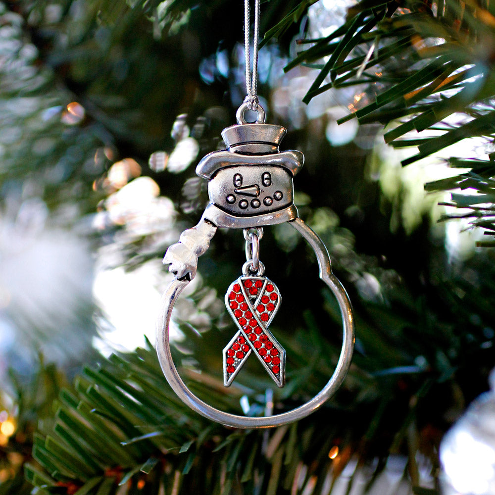 Silver Red Ribbon Charm Snowman Ornament