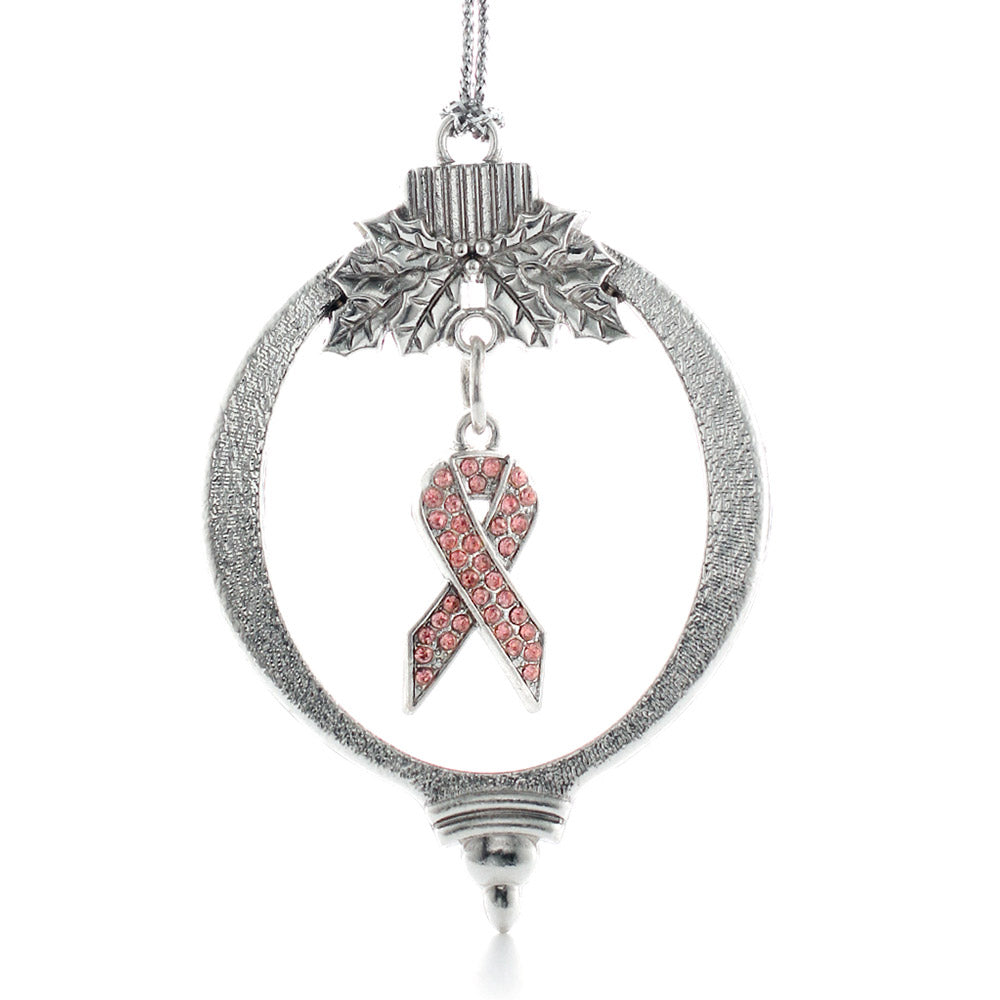 Silver Pink Ribbon Charm Holiday Ornament