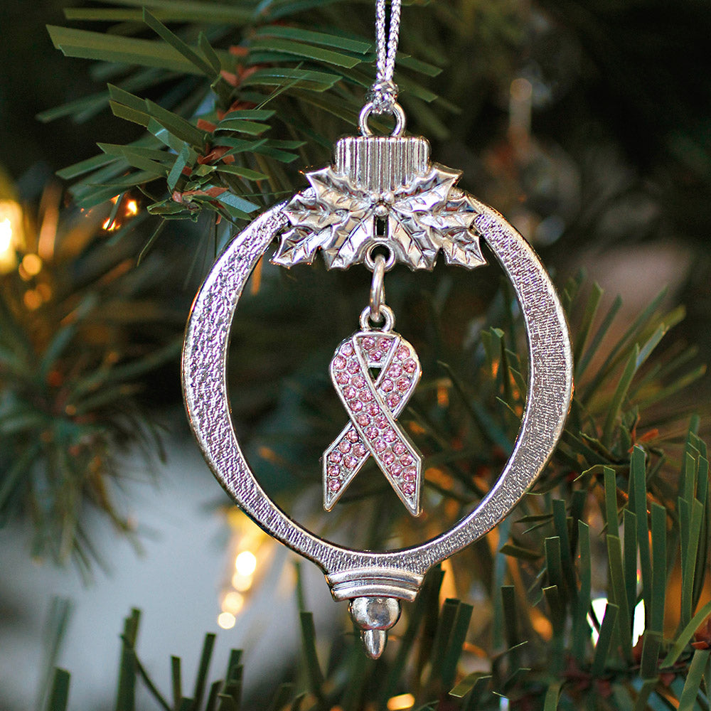 Silver Pink Ribbon Charm Holiday Ornament