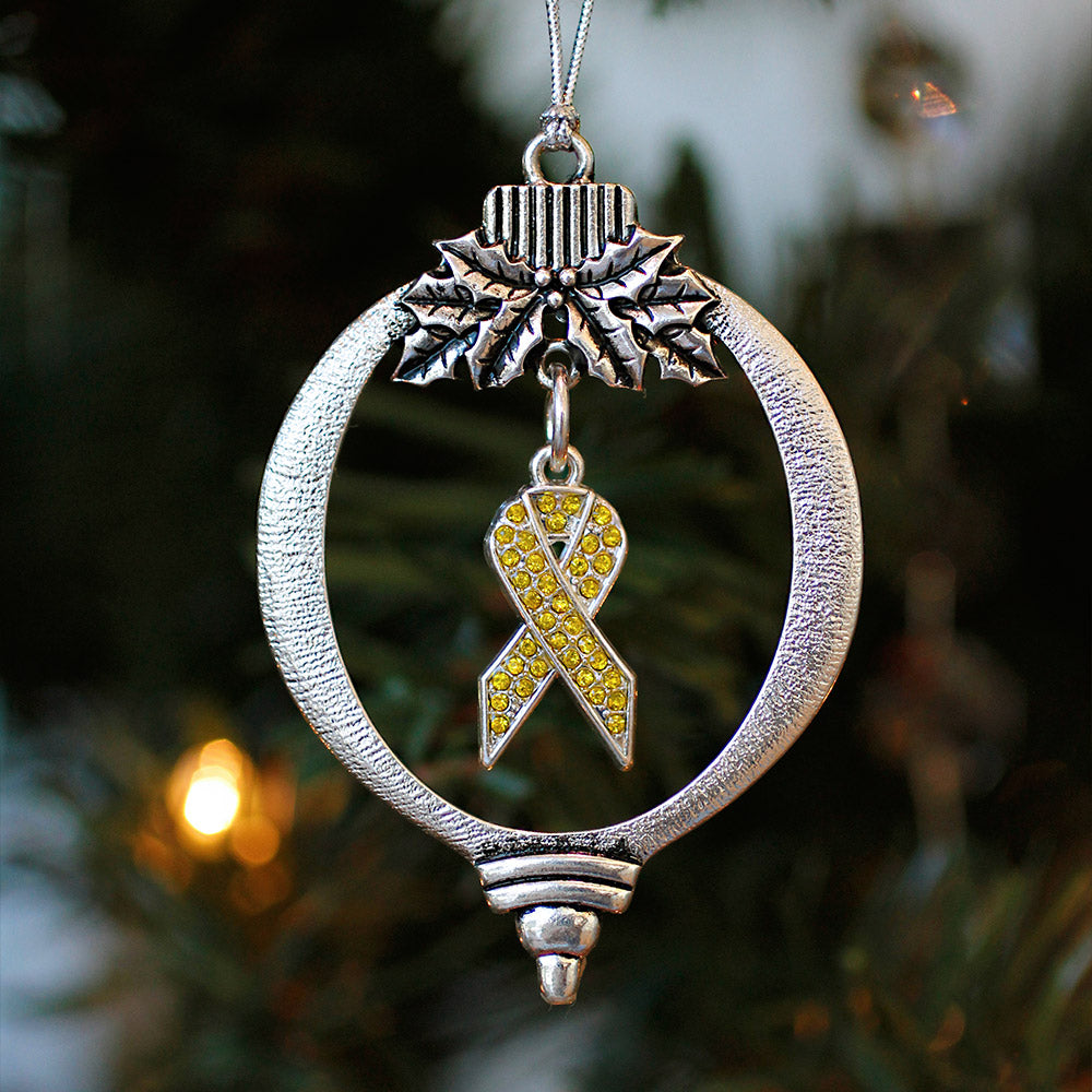 Silver Yellow Ribbon Charm Holiday Ornament