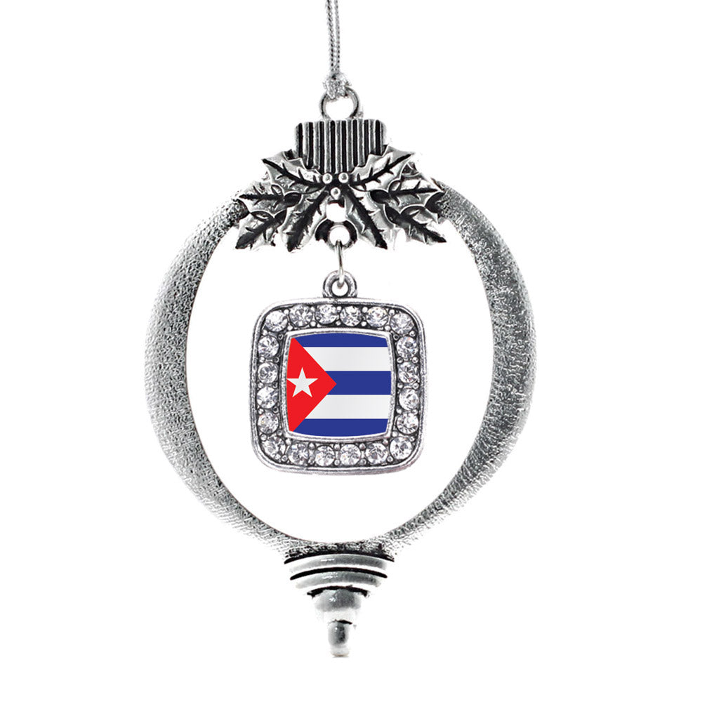 Silver Cuba Flag Square Charm Holiday Ornament
