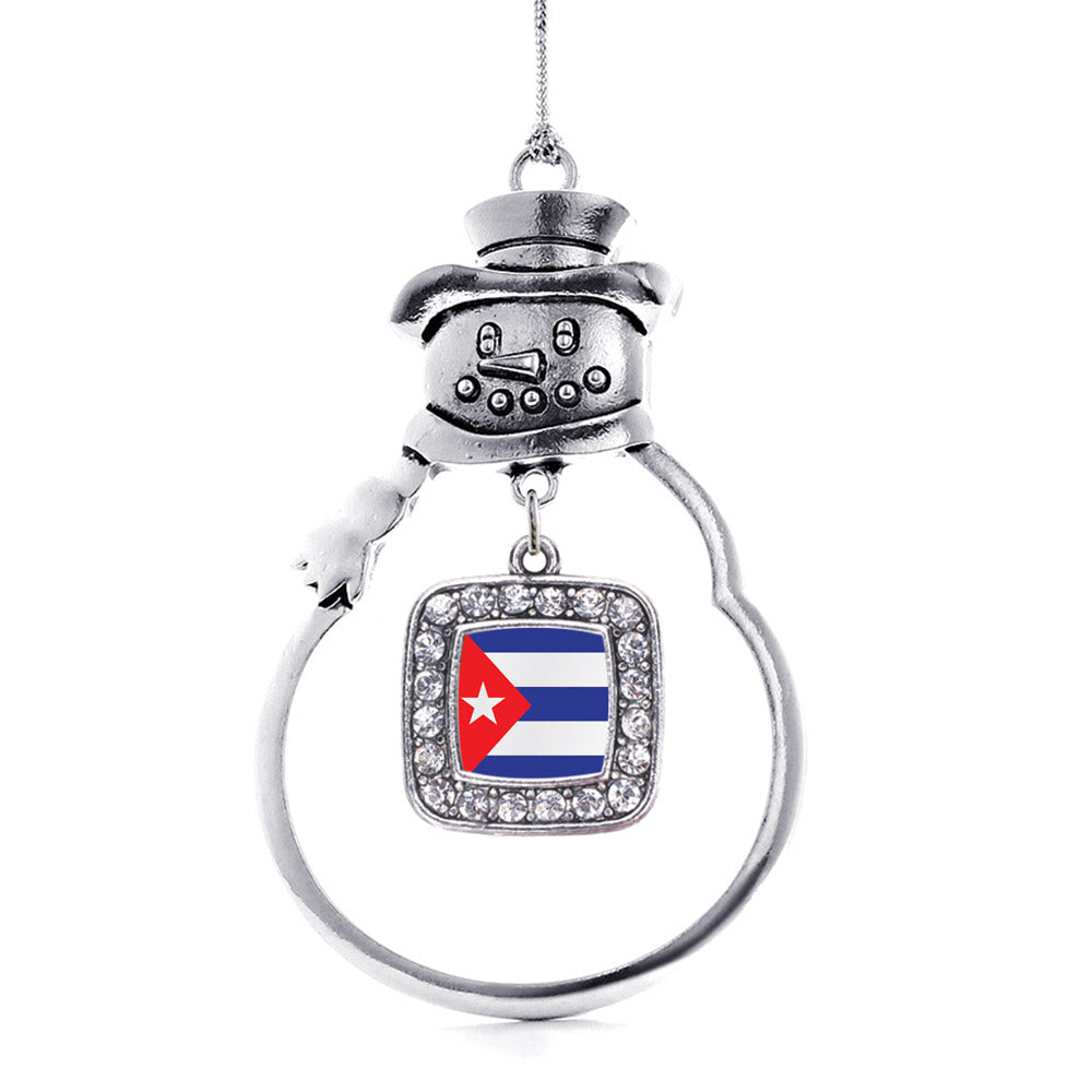 Silver Cuba Flag Square Charm Snowman Ornament