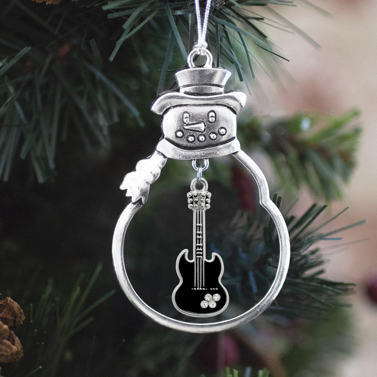 Silver Guitar Charm Snowman Ornament