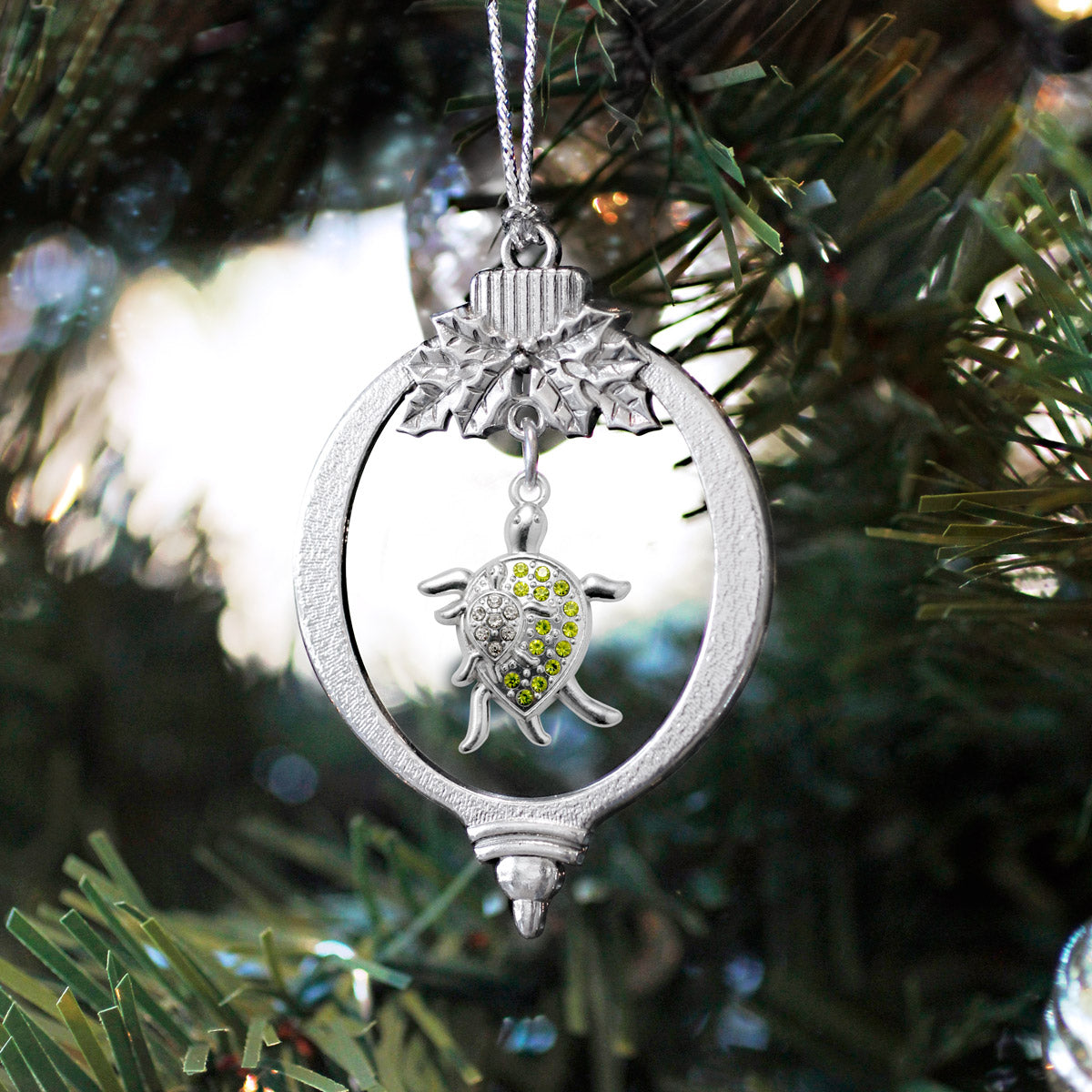 Silver Sea Turtle Family Charm Holiday Ornament
