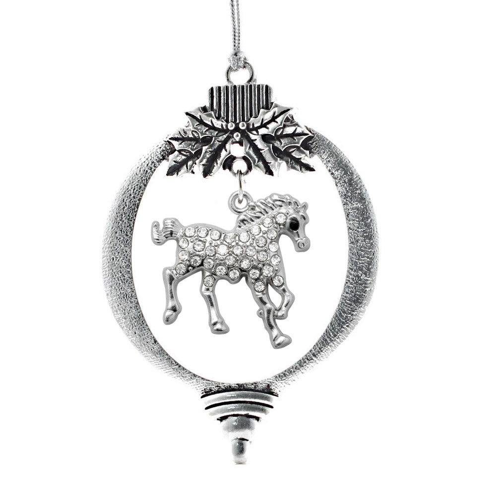 Silver Galloping Horse Charm Holiday Ornament