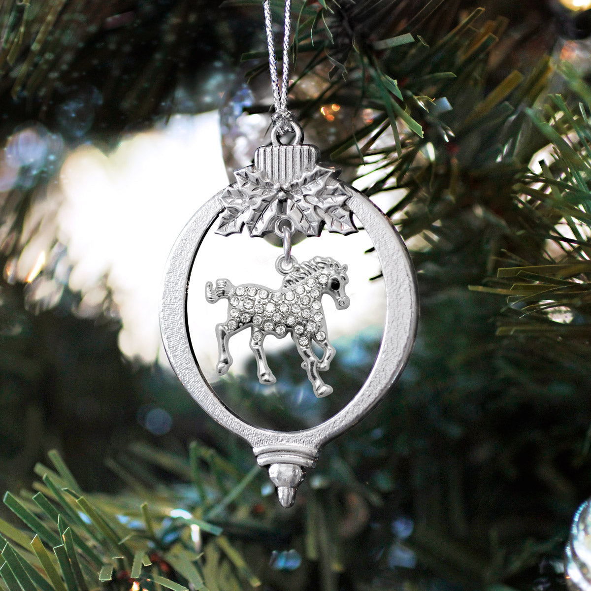 Silver Galloping Horse Charm Holiday Ornament