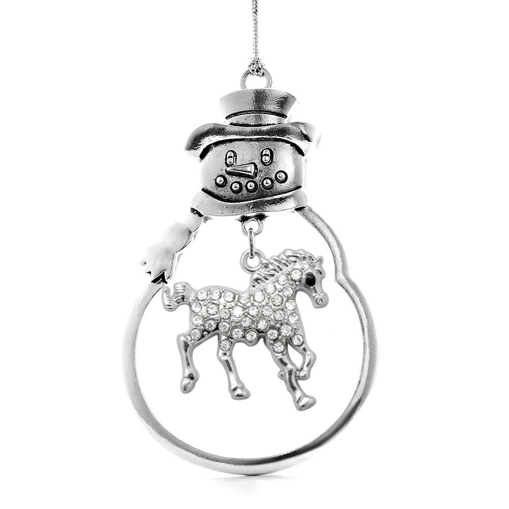 Silver Galloping Horse Charm Snowman Ornament