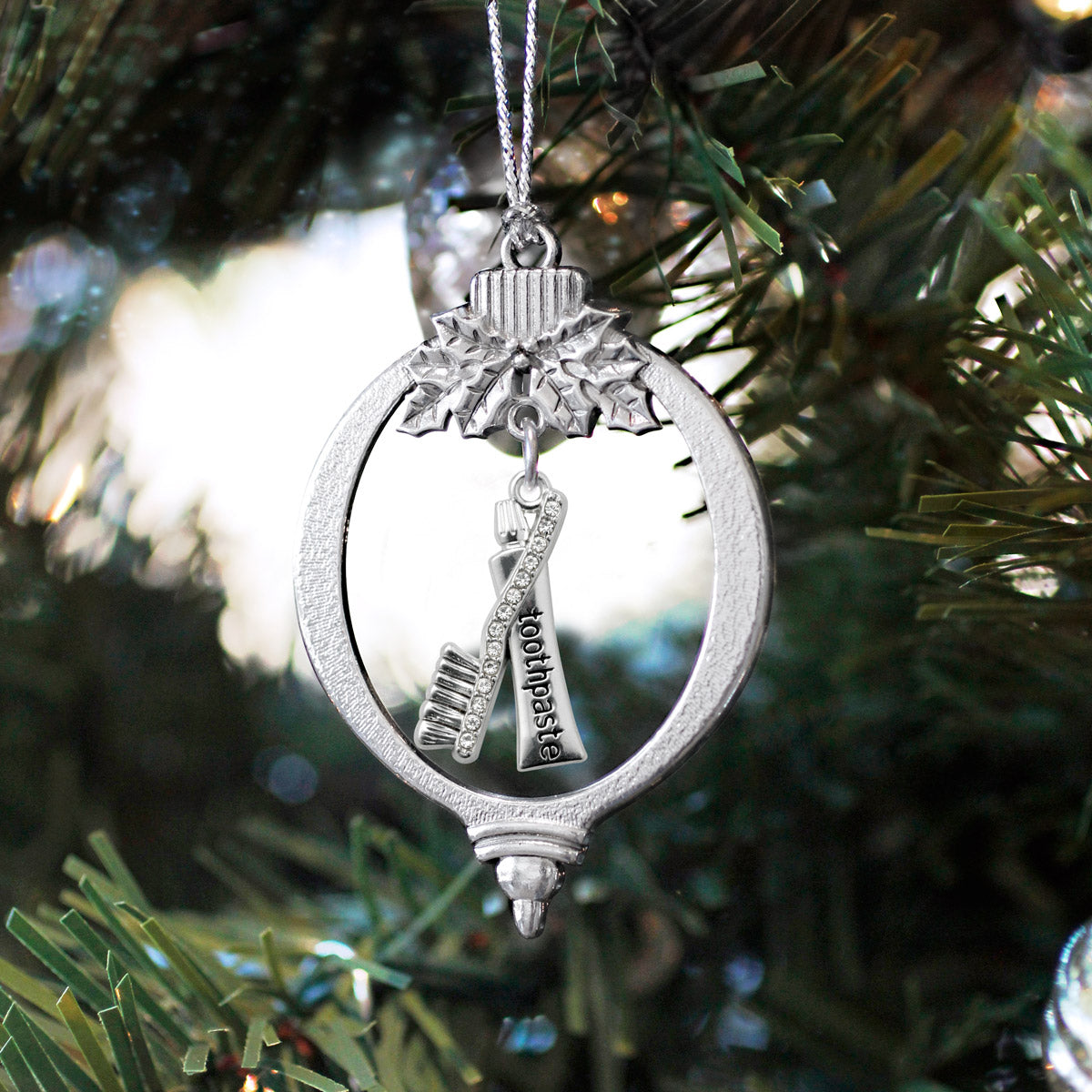 Silver Dental Charm Holiday Ornament