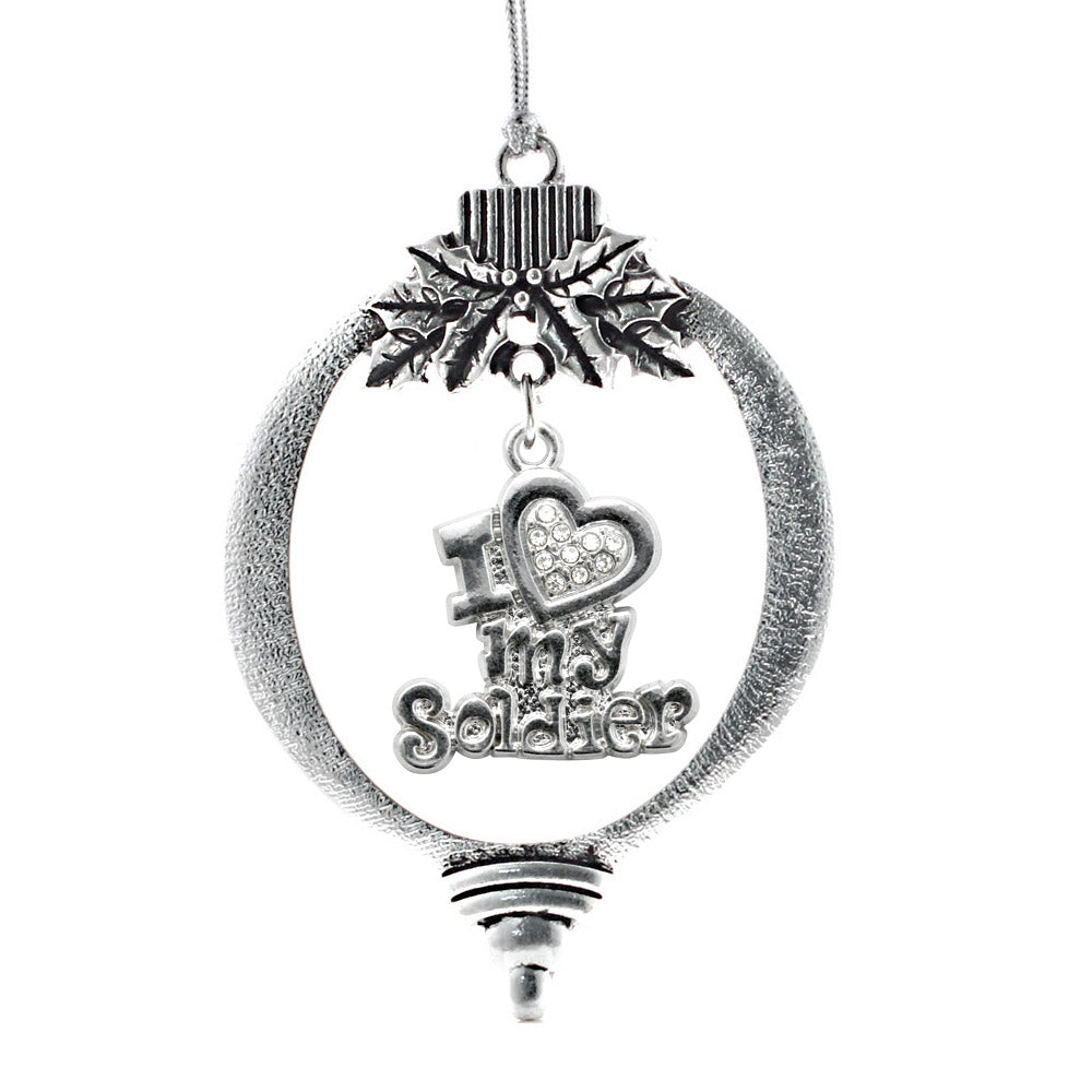 Silver I Love My Soldier Charm Holiday Ornament