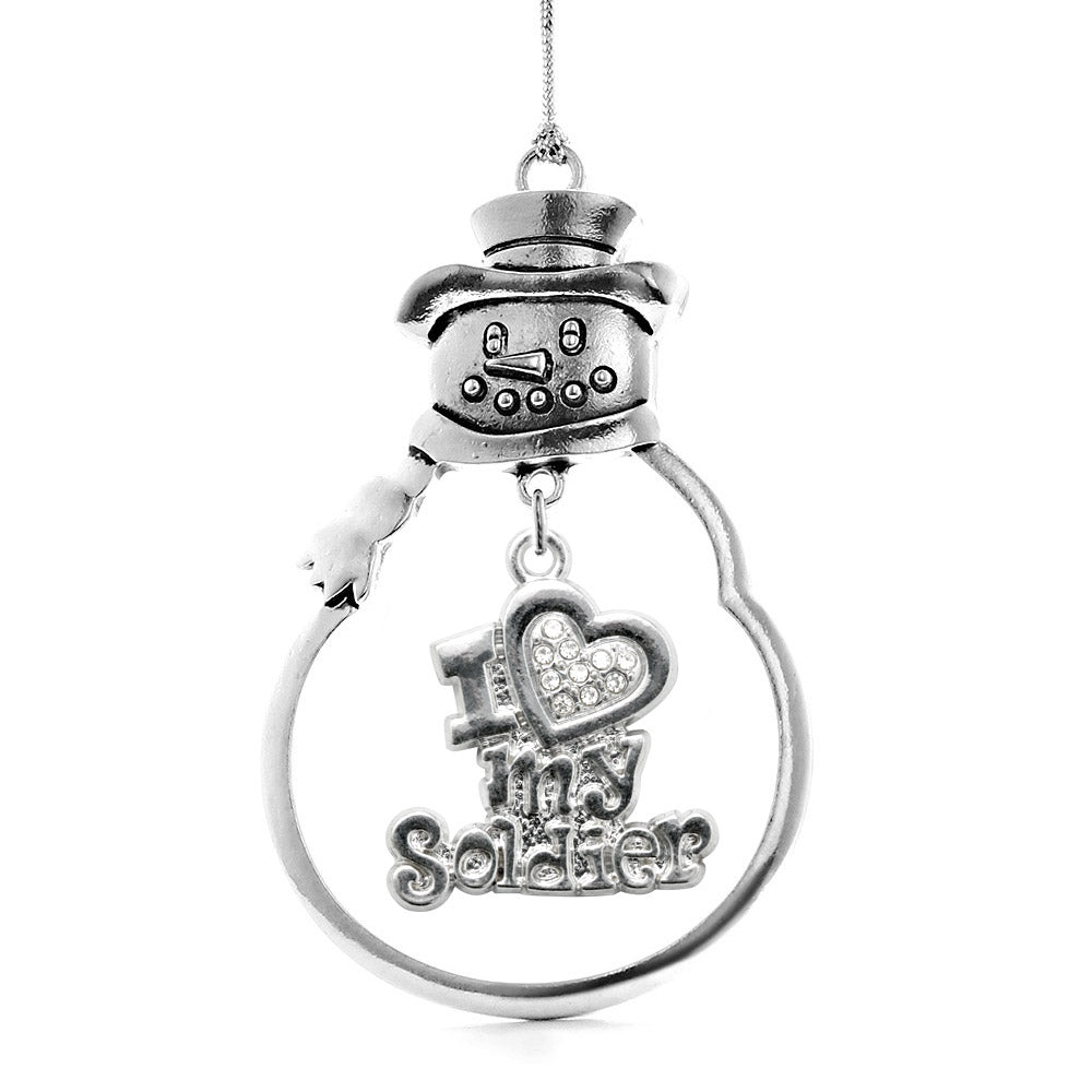 Silver I Love My Soldier Charm Snowman Ornament