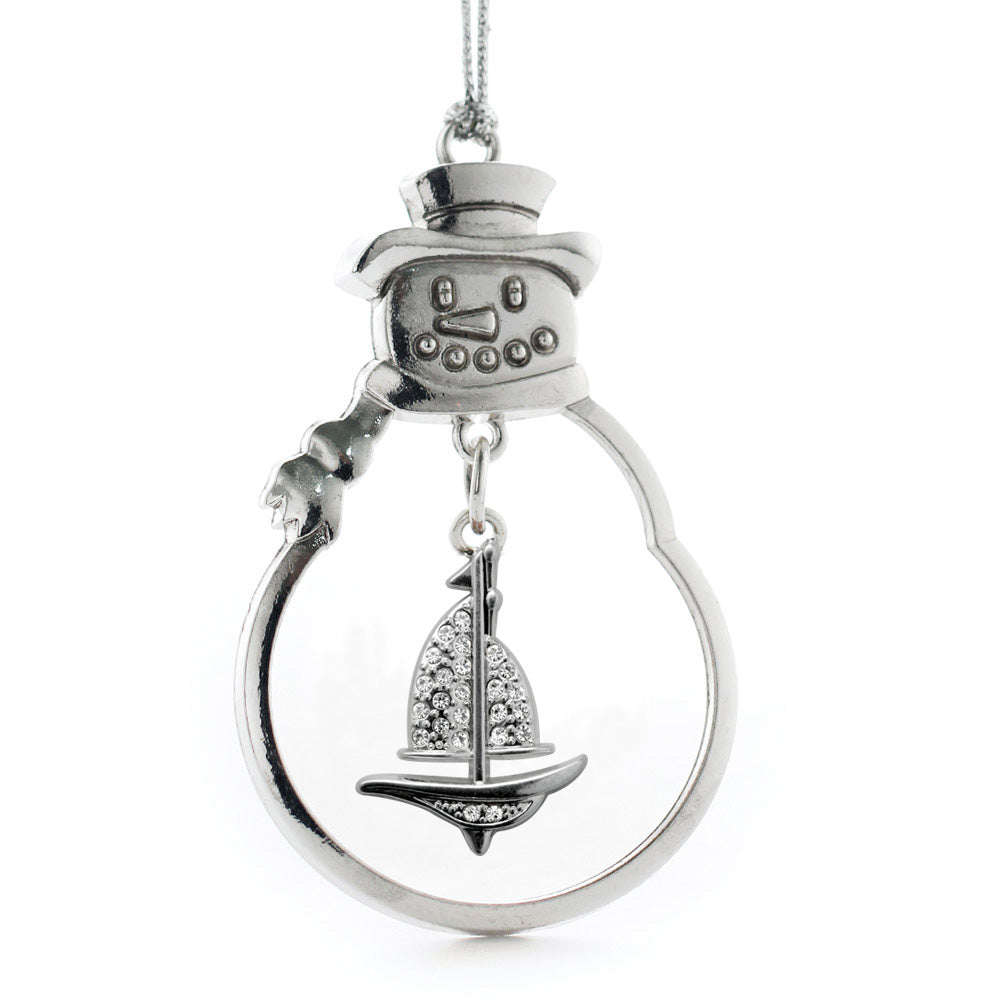 Silver Sailboat Charm Snowman Ornament